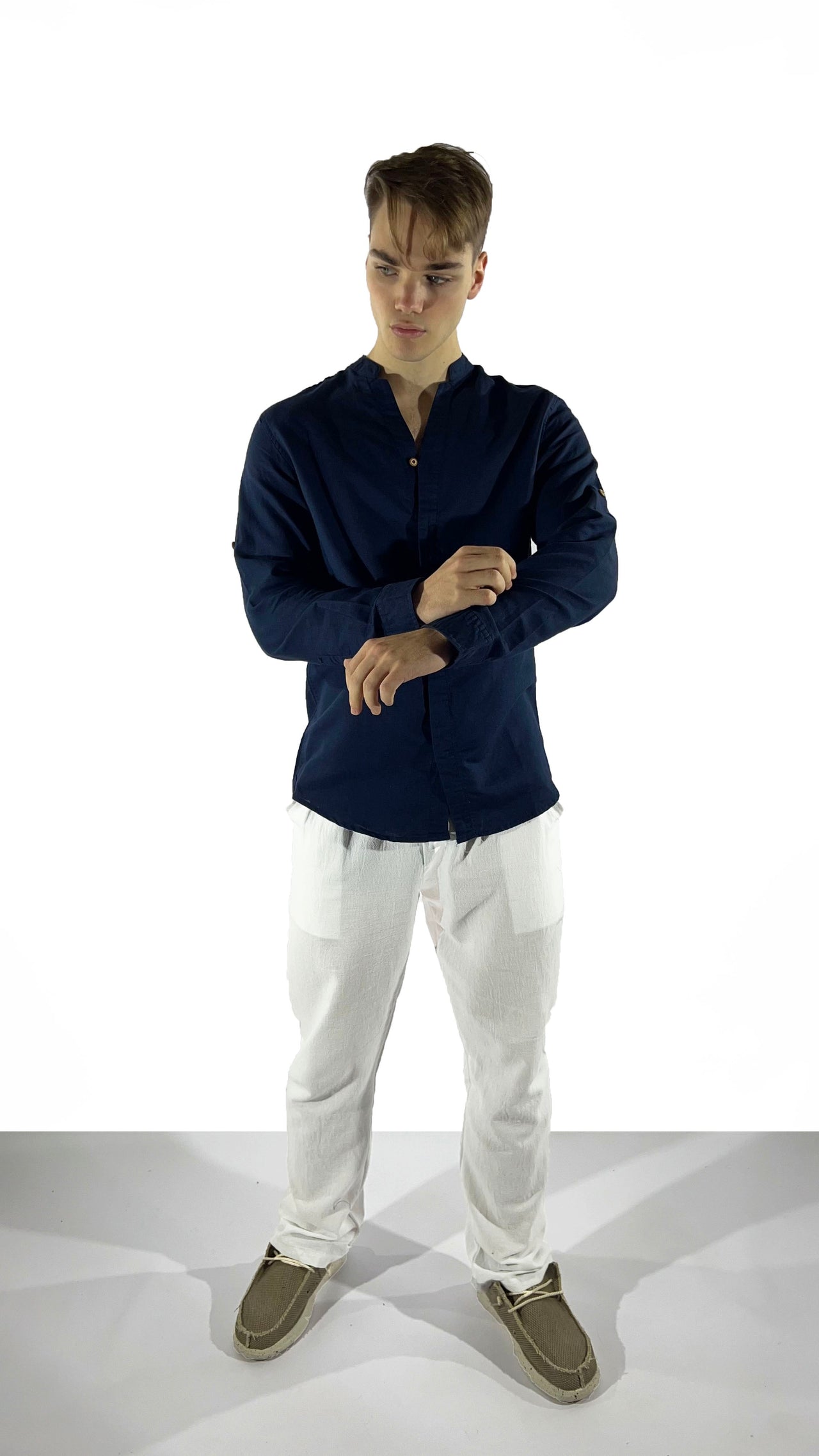 Camisa de lino Manga Larga cuello en V