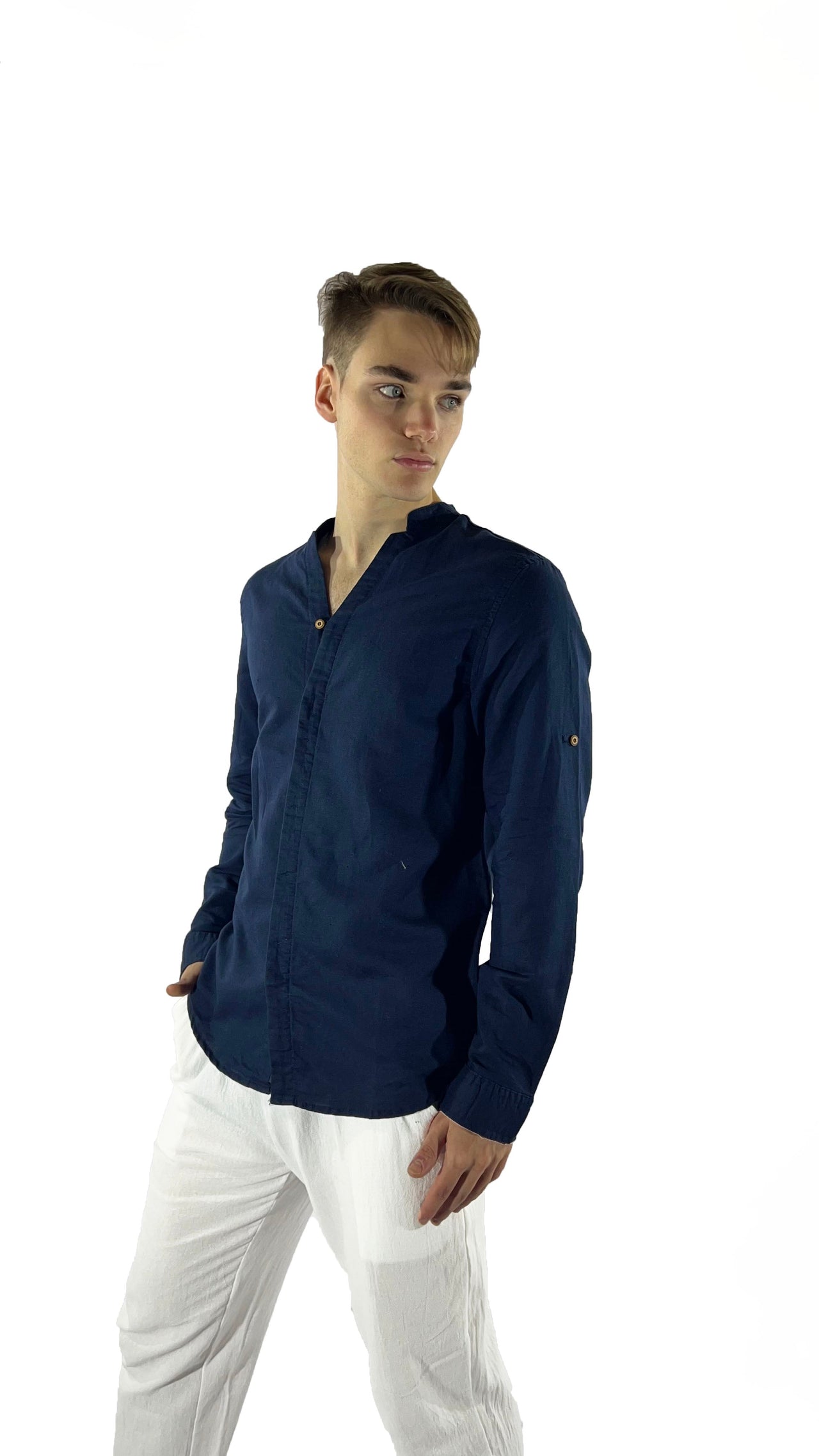 Camisa de lino Manga Larga cuello en V