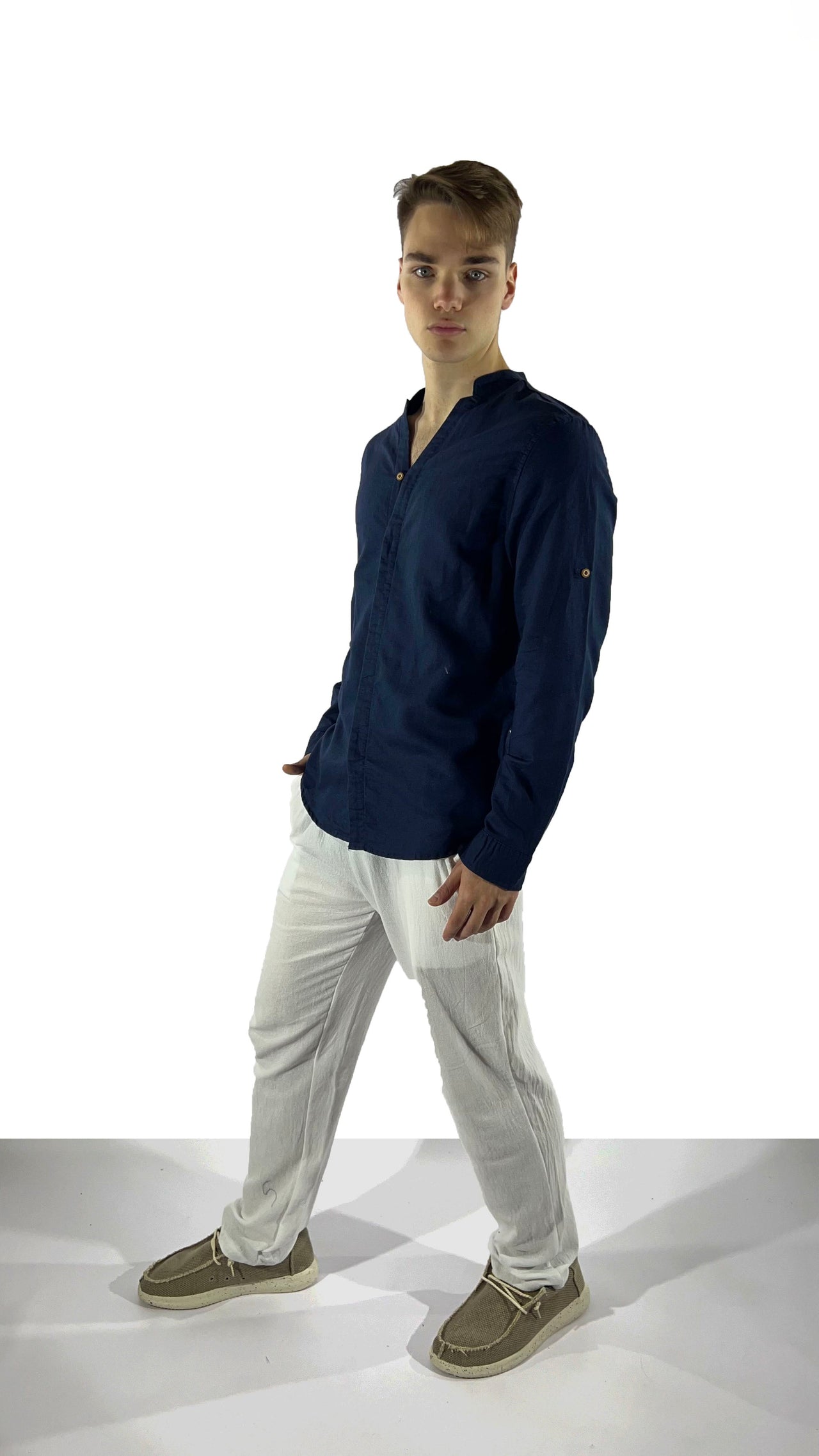 Camisa de lino Manga Larga cuello en V