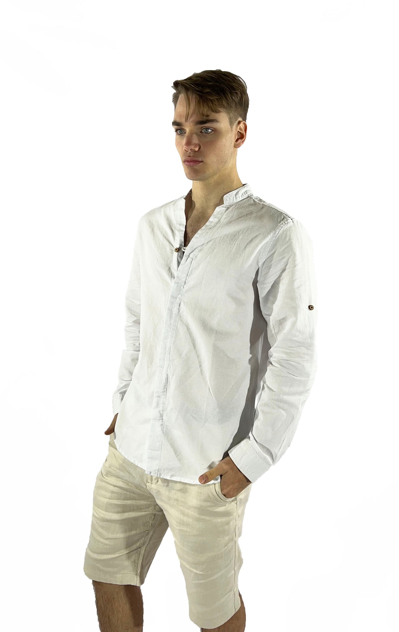 Camisa de lino Manga Larga cuello en V