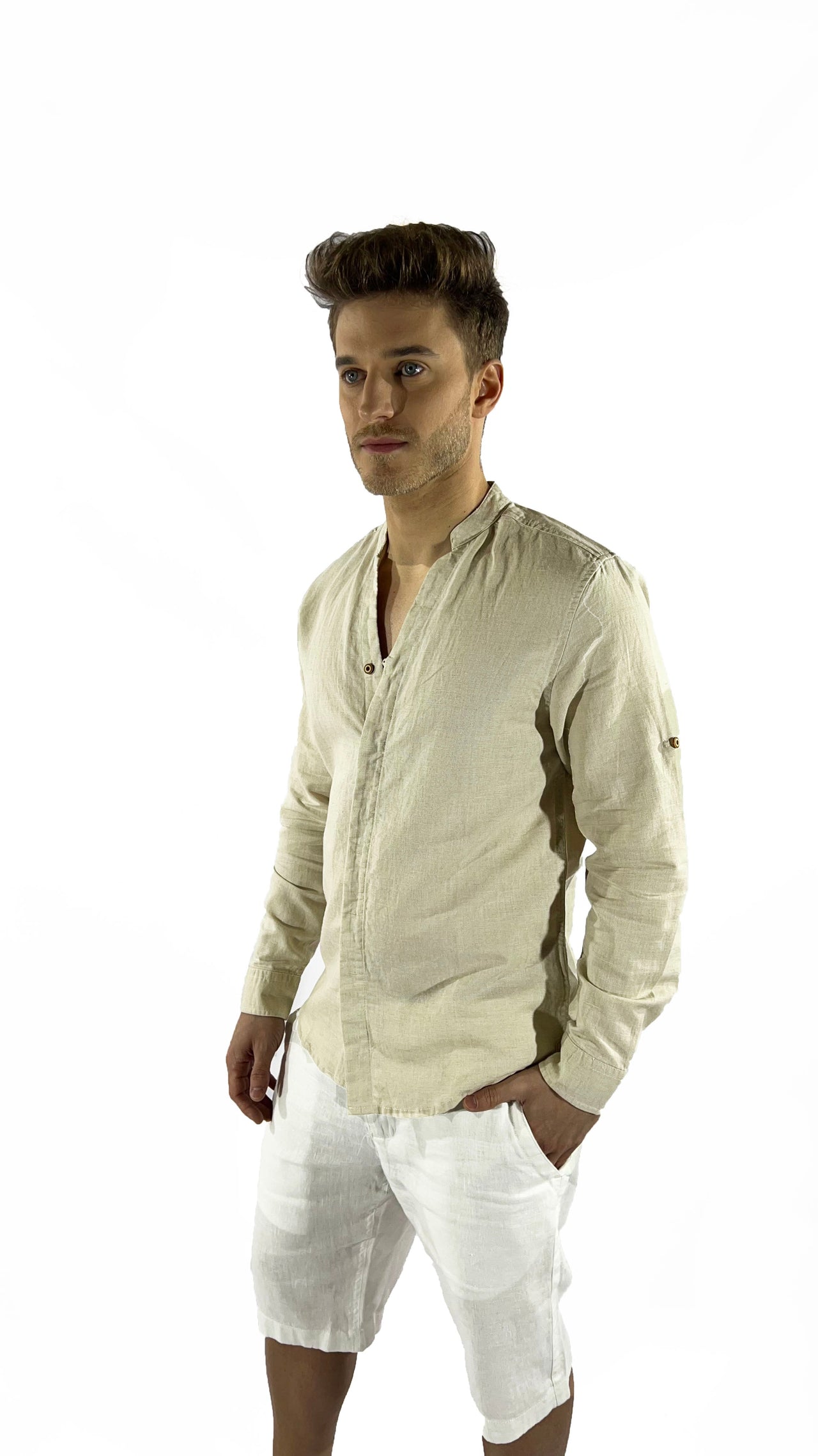 Camisa de lino Manga Larga cuello en V