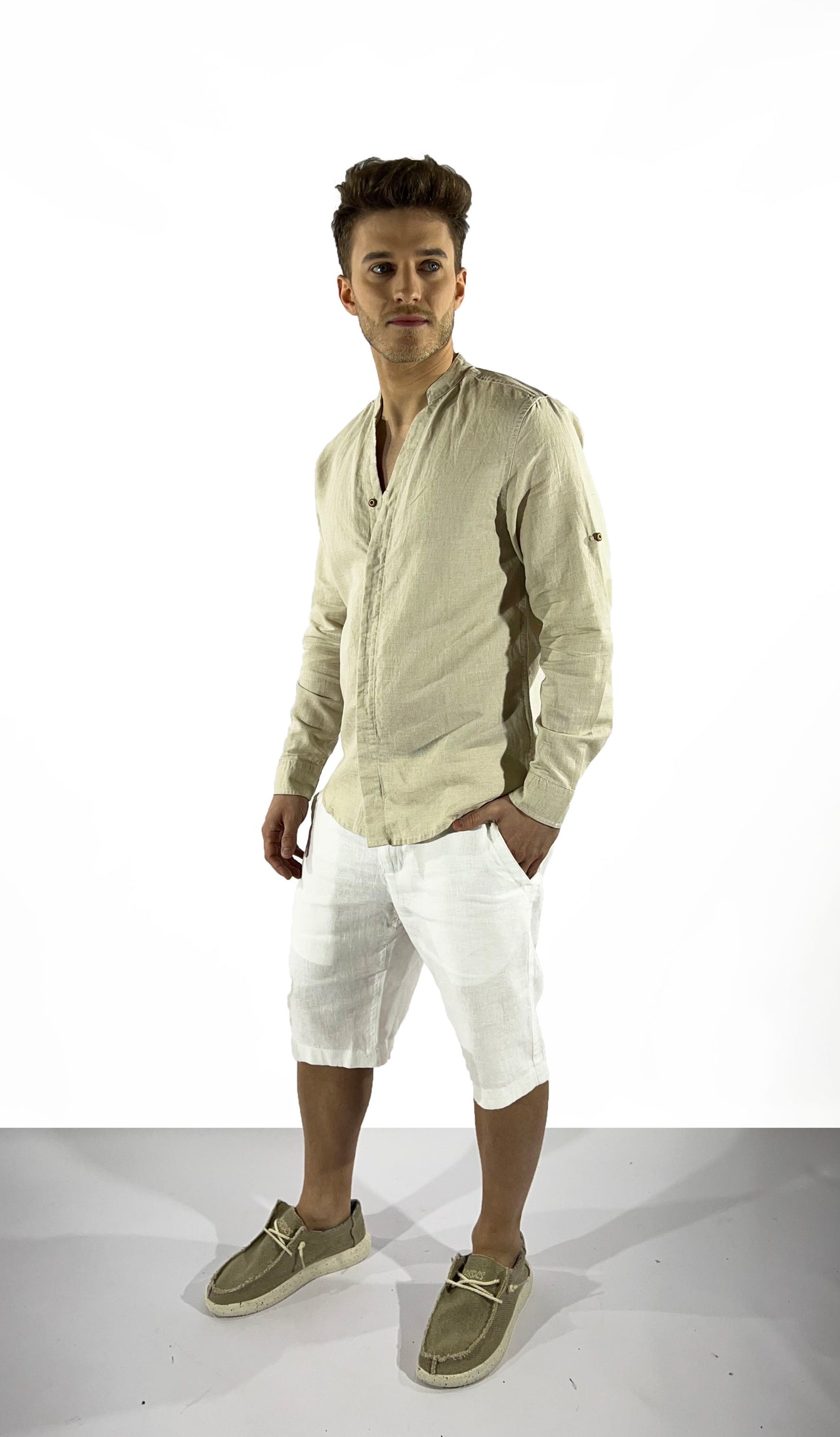 Camisa de lino Manga Larga cuello en V