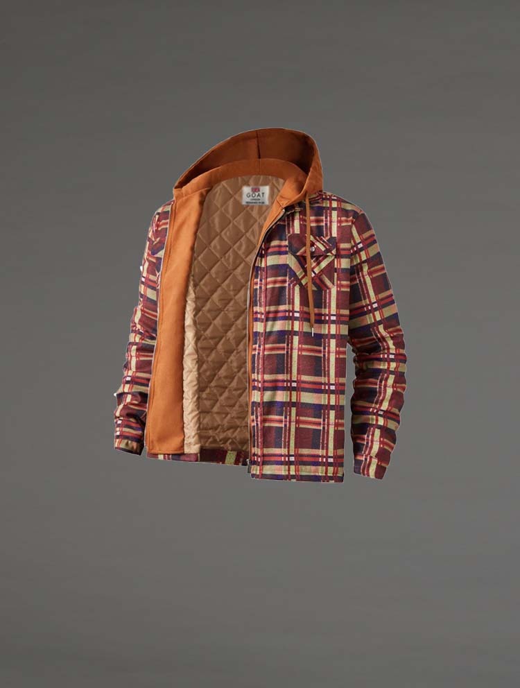 Campera de Invierno Beige a cuadros Con Capucha