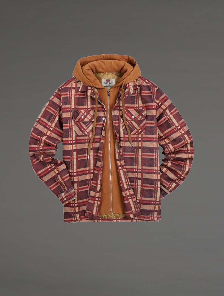 Campera de Invierno Beige a cuadros Con Capucha