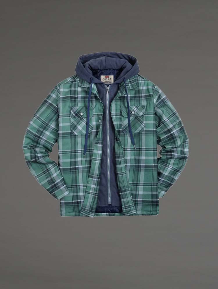 Campera de Invierno Beige a cuadros Con Capucha
