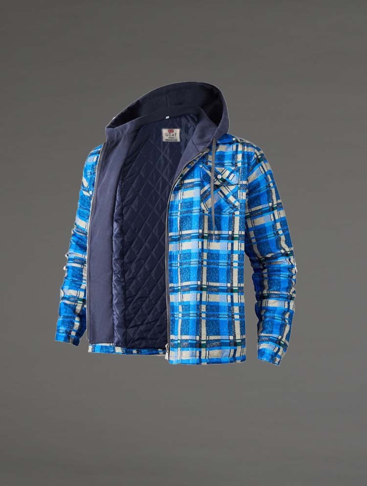 Campera de Invierno Beige a cuadros Con Capucha