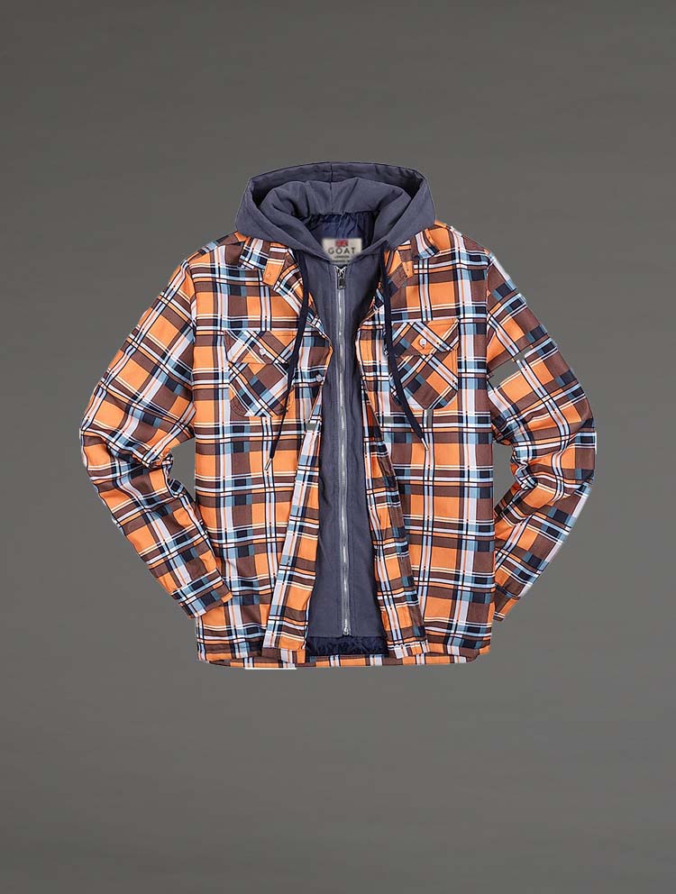 Campera de Invierno Beige a cuadros Con Capucha