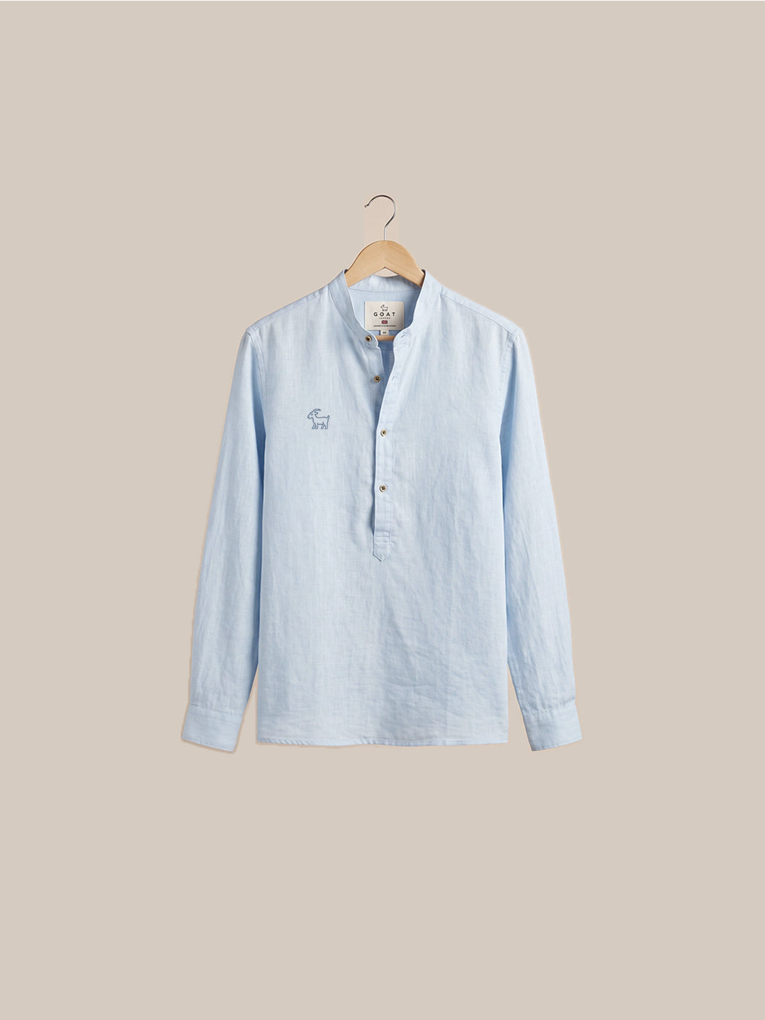 Camisa de lino Manga Larga cuello mao - Celeste
