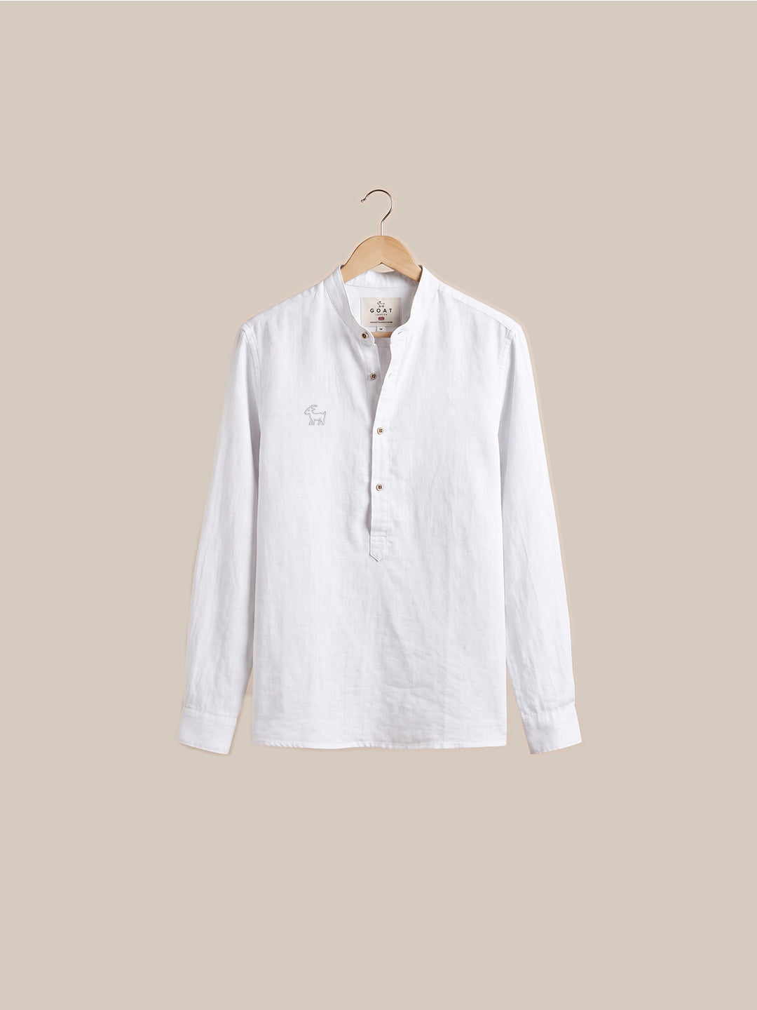 Camisa de lino Manga Larga cuello mao - Celeste