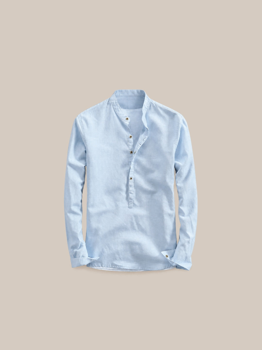 Camisa de lino Manga Larga cuello mao celeste - GOAT LONDON