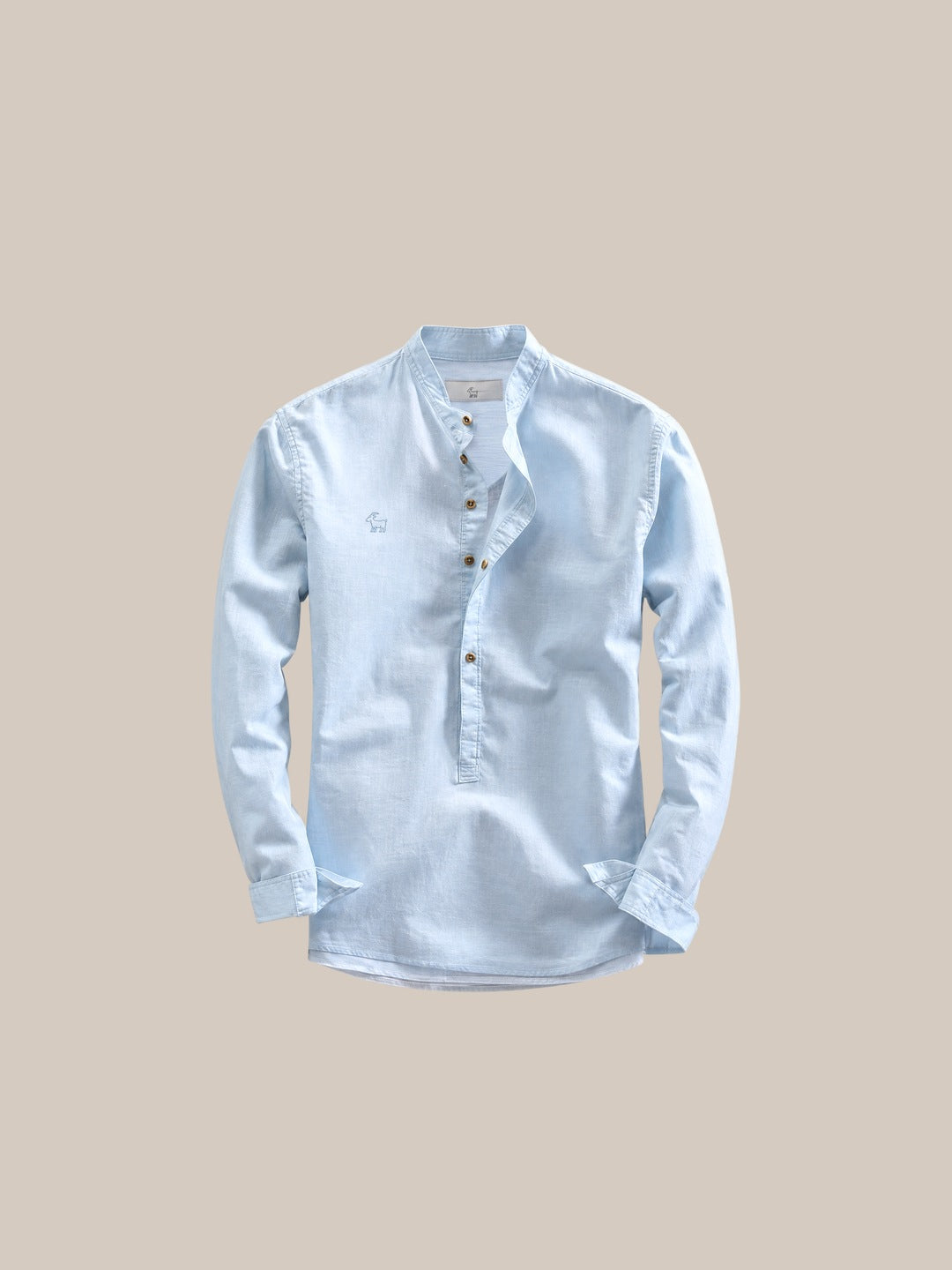 Camisa de lino Manga Larga cuello mao celeste - GOAT LONDON
