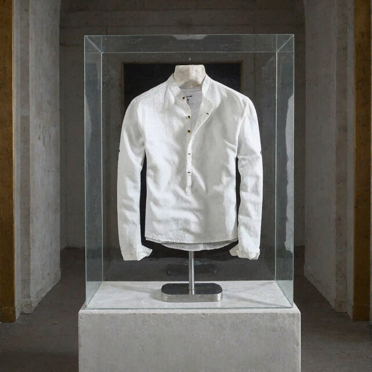 Camisa de lino Manga Larga cuello mao