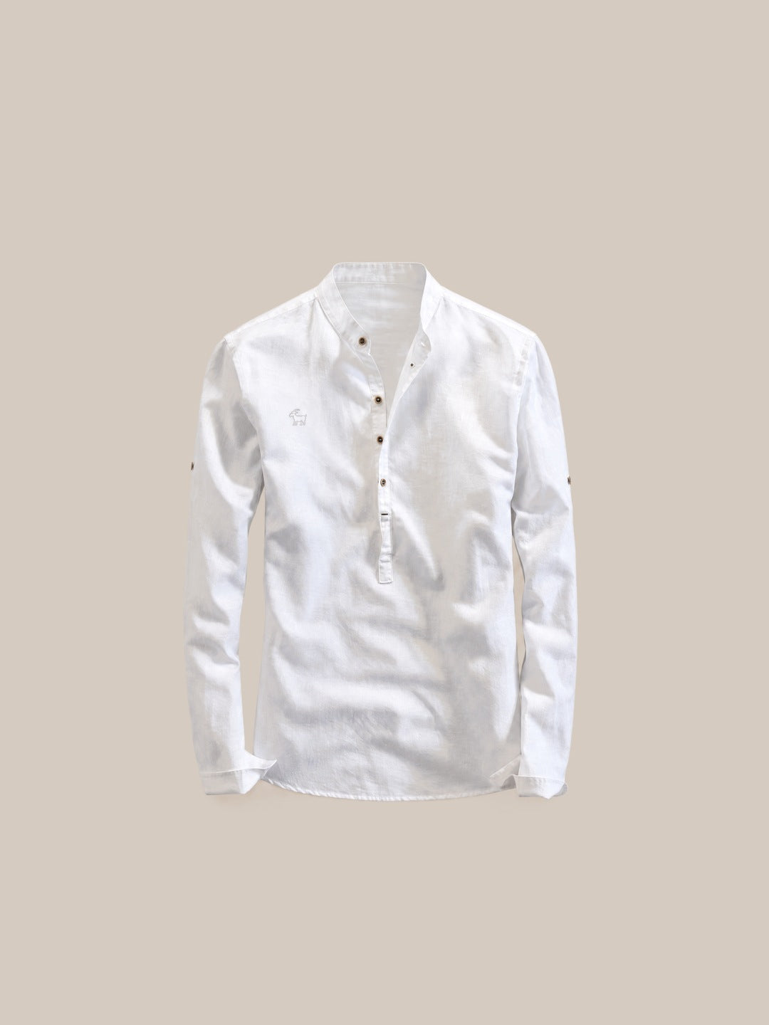 Camisa de lino Manga Larga cuello mao blanca - GOAT LONDON