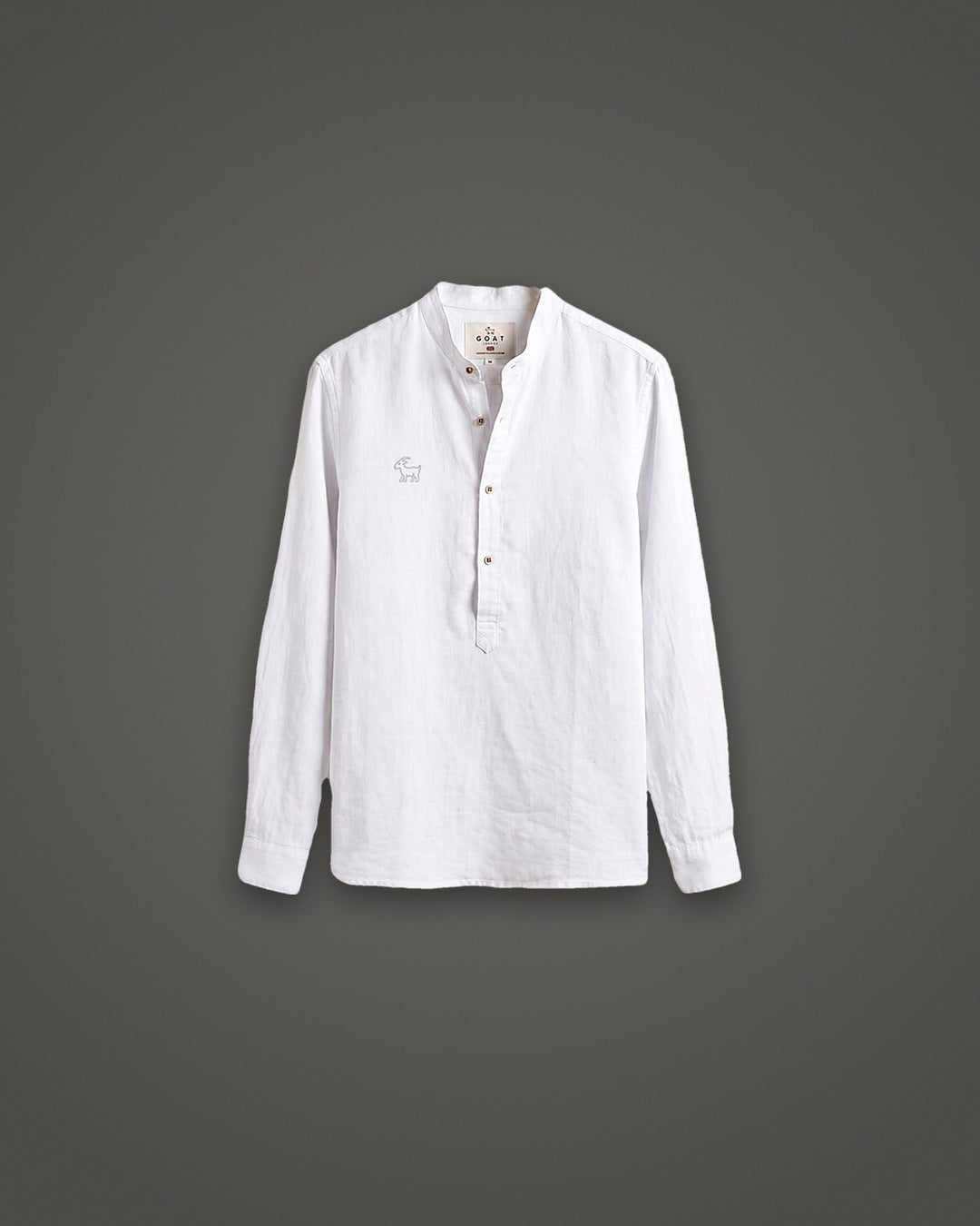 Camisa de lino manga larga cuello mao blanca
