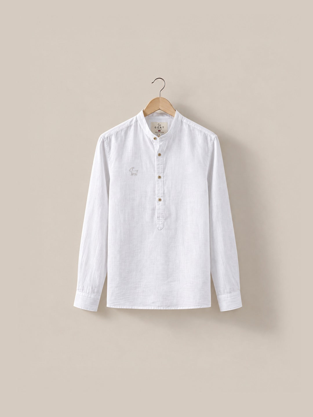 Camisa de lino Manga Larga cuello mao - Blanco