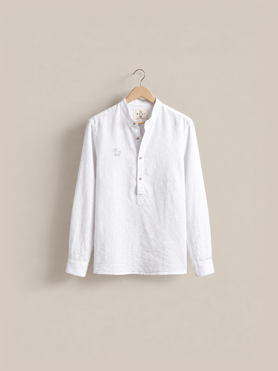 Camisa de lino Manga Larga cuello mao - Blanco