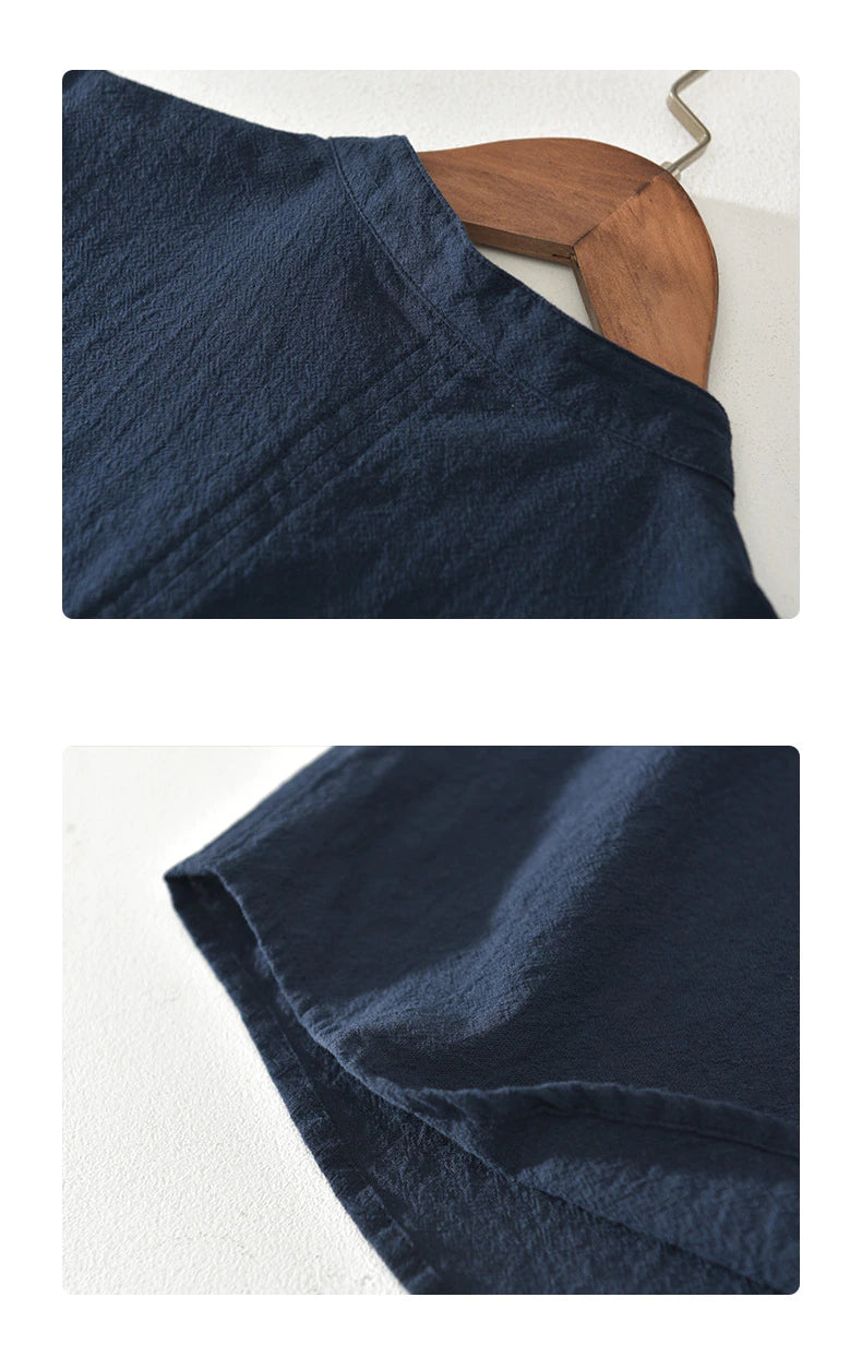 Camisa de lino Manga corta Azul Marino