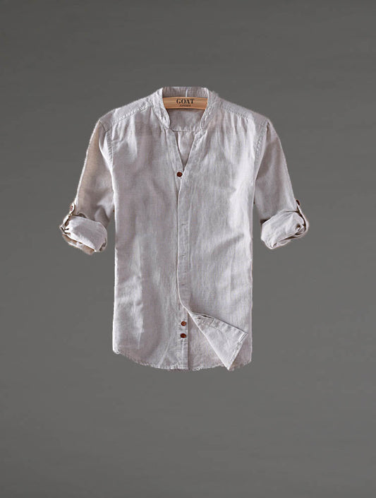 Camisa de lino Manga Larga Beige cuello en  V