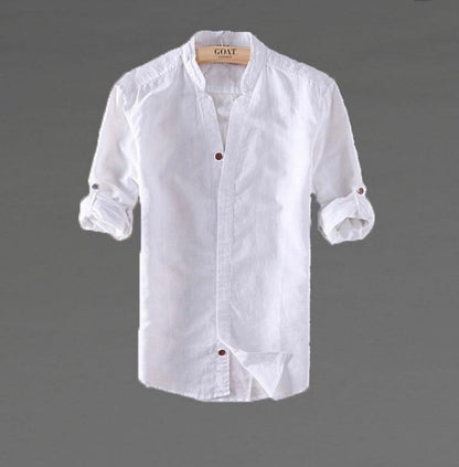 Camisa de lino Manga Larga Beige cuello en  V