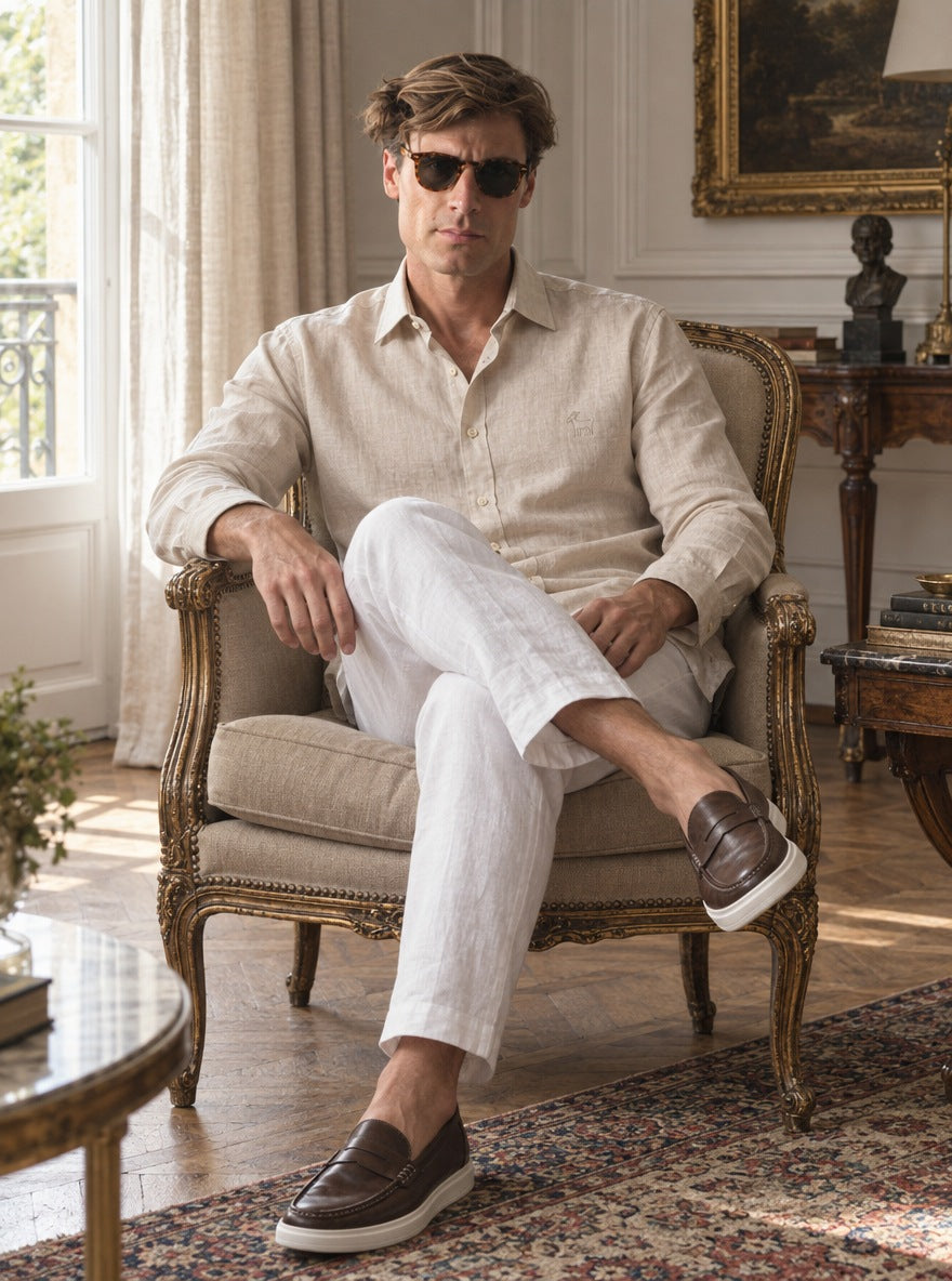 Camisa Holborn 100% lino - beige sentado