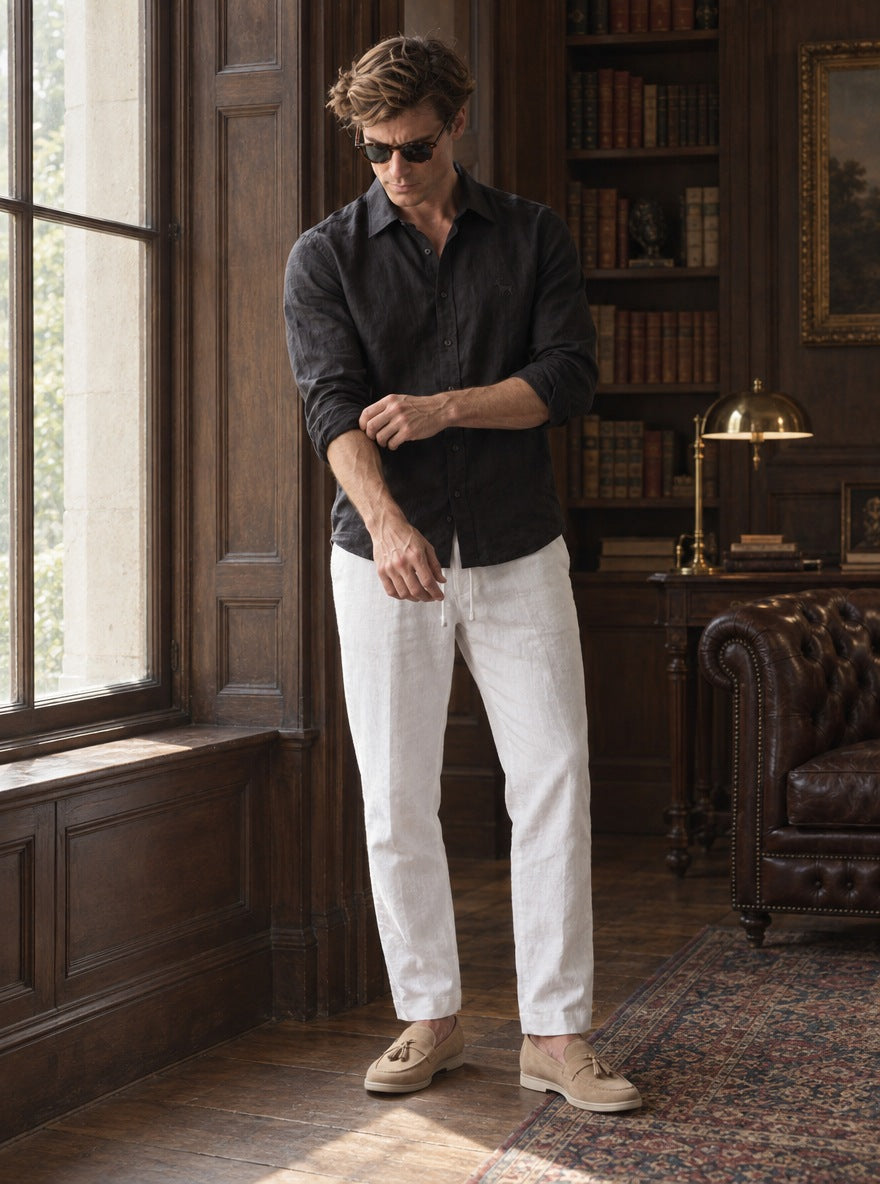 Camisa Holborn 100% lino - black de pie ventana