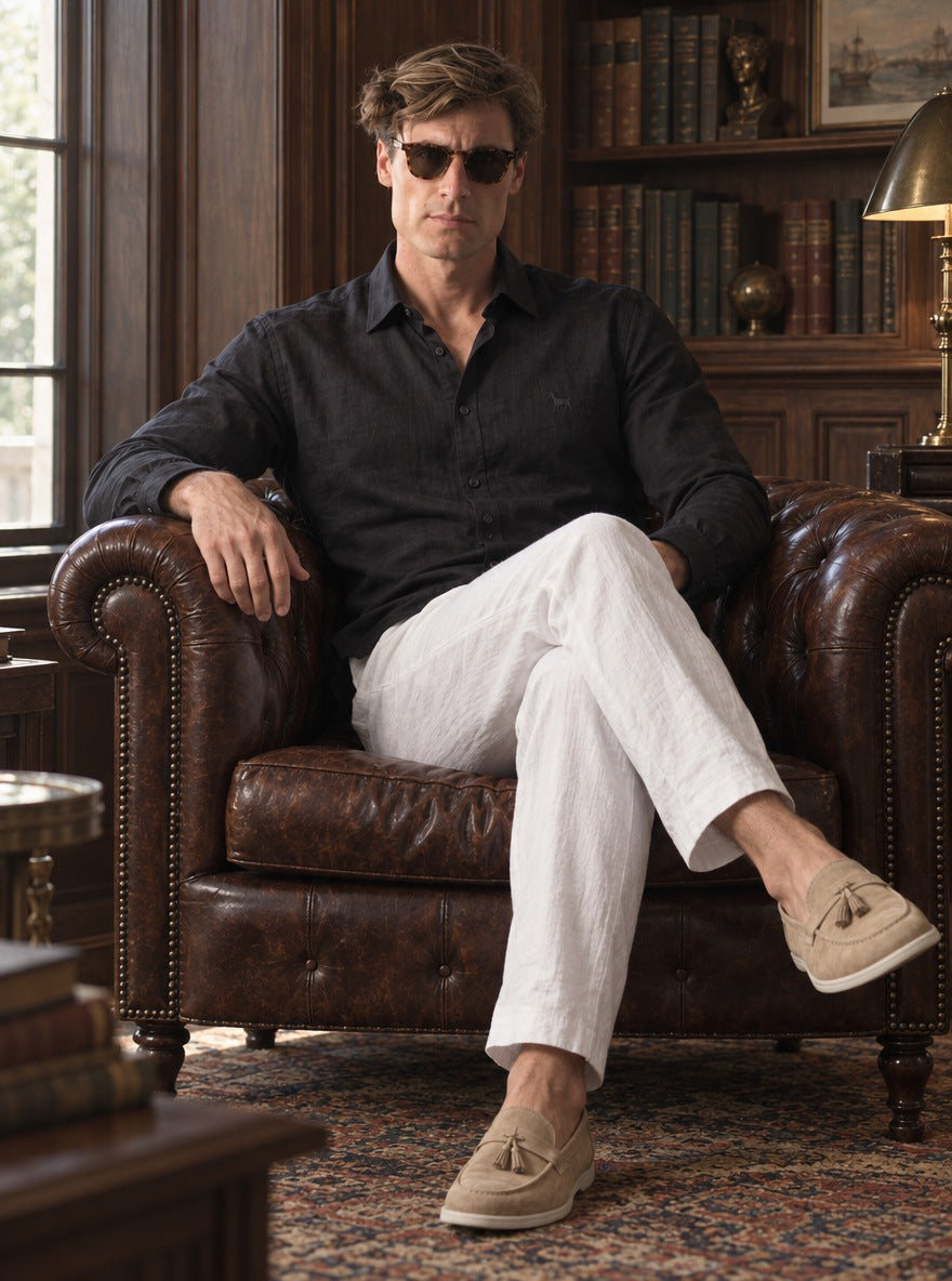 Camisa Holborn 100% lino - black sentado