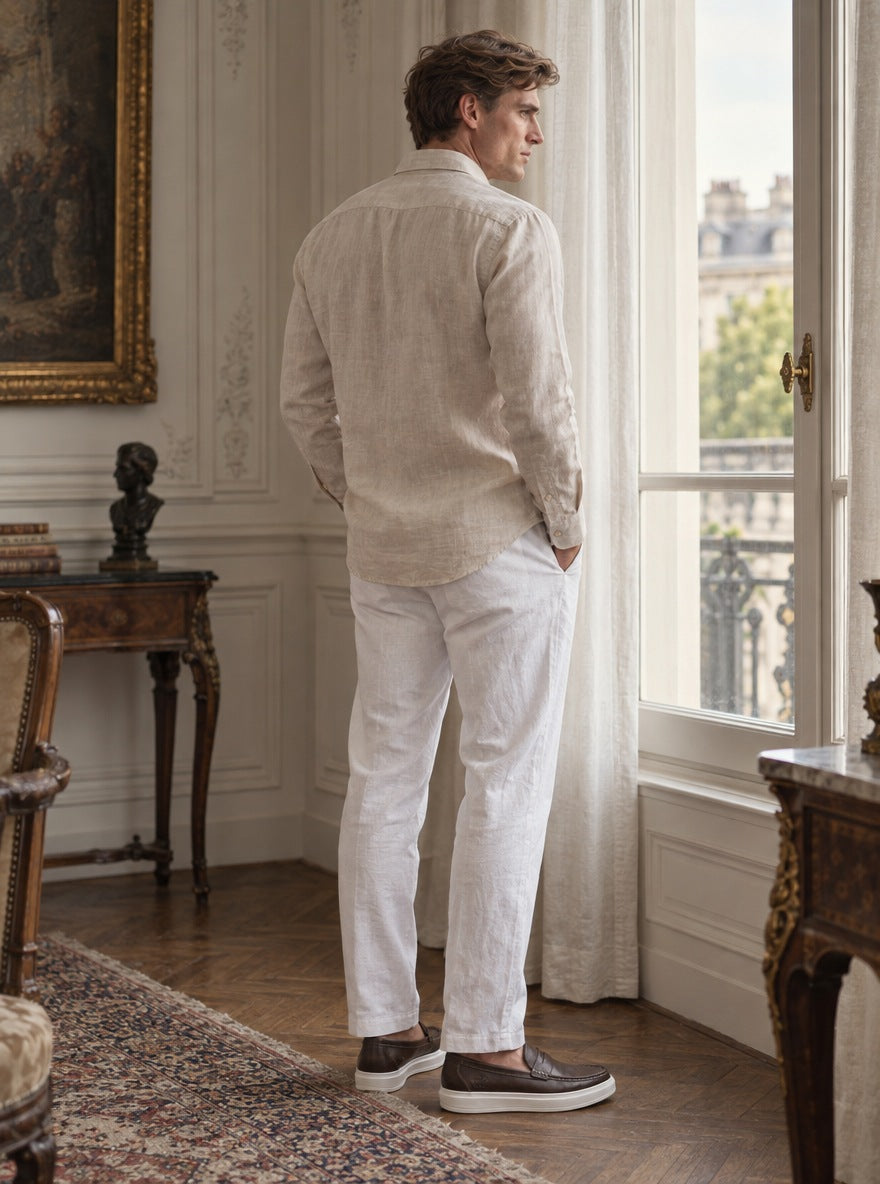 Camisa Holborn 100% lino - beige espaldas