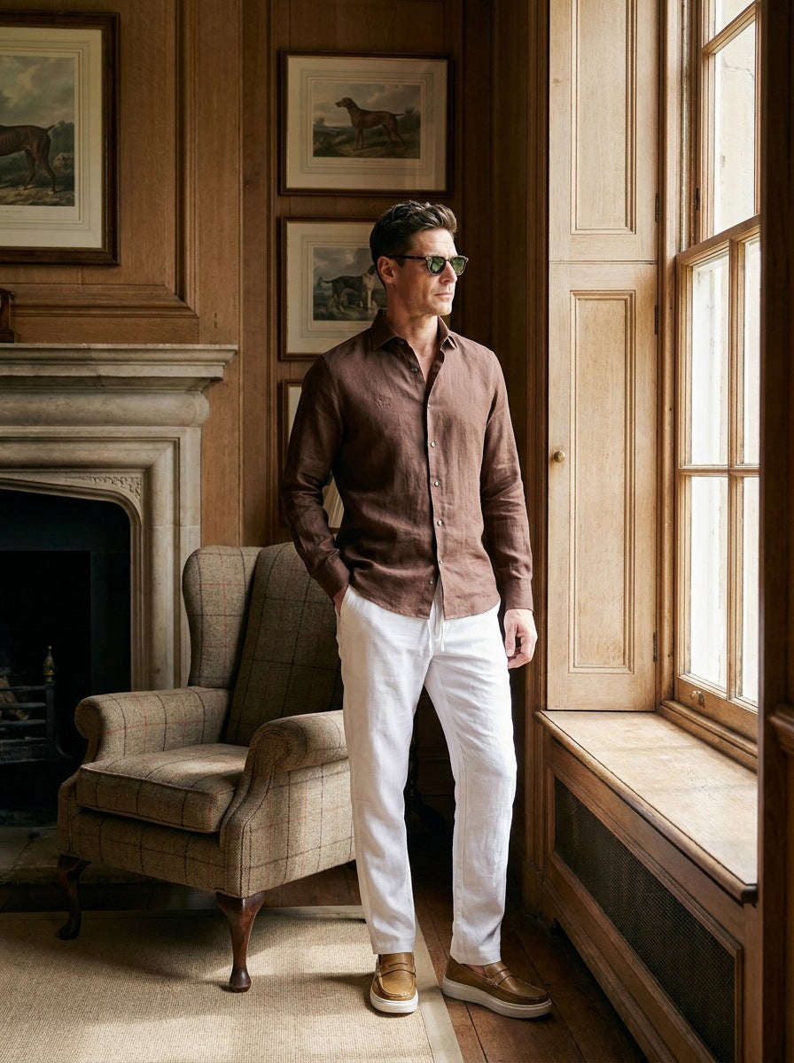 Camisa Notting Hill Linen - marrón de pie