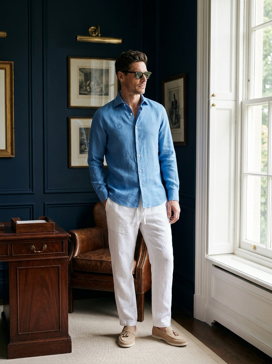Camisa Notting Hill Linen - azul de pie