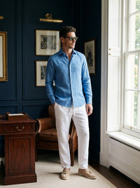 Thumbnail for Camisa Notting Hill Linen - azul de pie