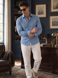 Thumbnail for Camisa Notting Hill Linen - azul detalle