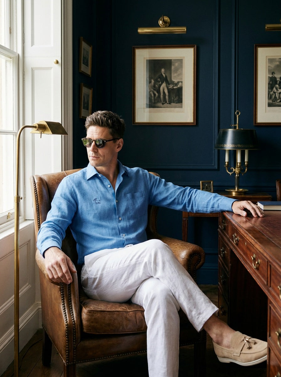 Camisa Notting Hill Linen - azul sentado
