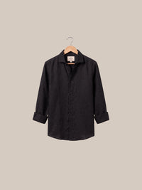 Thumbnail for Camisa Savile Row Black Linen - arremangada