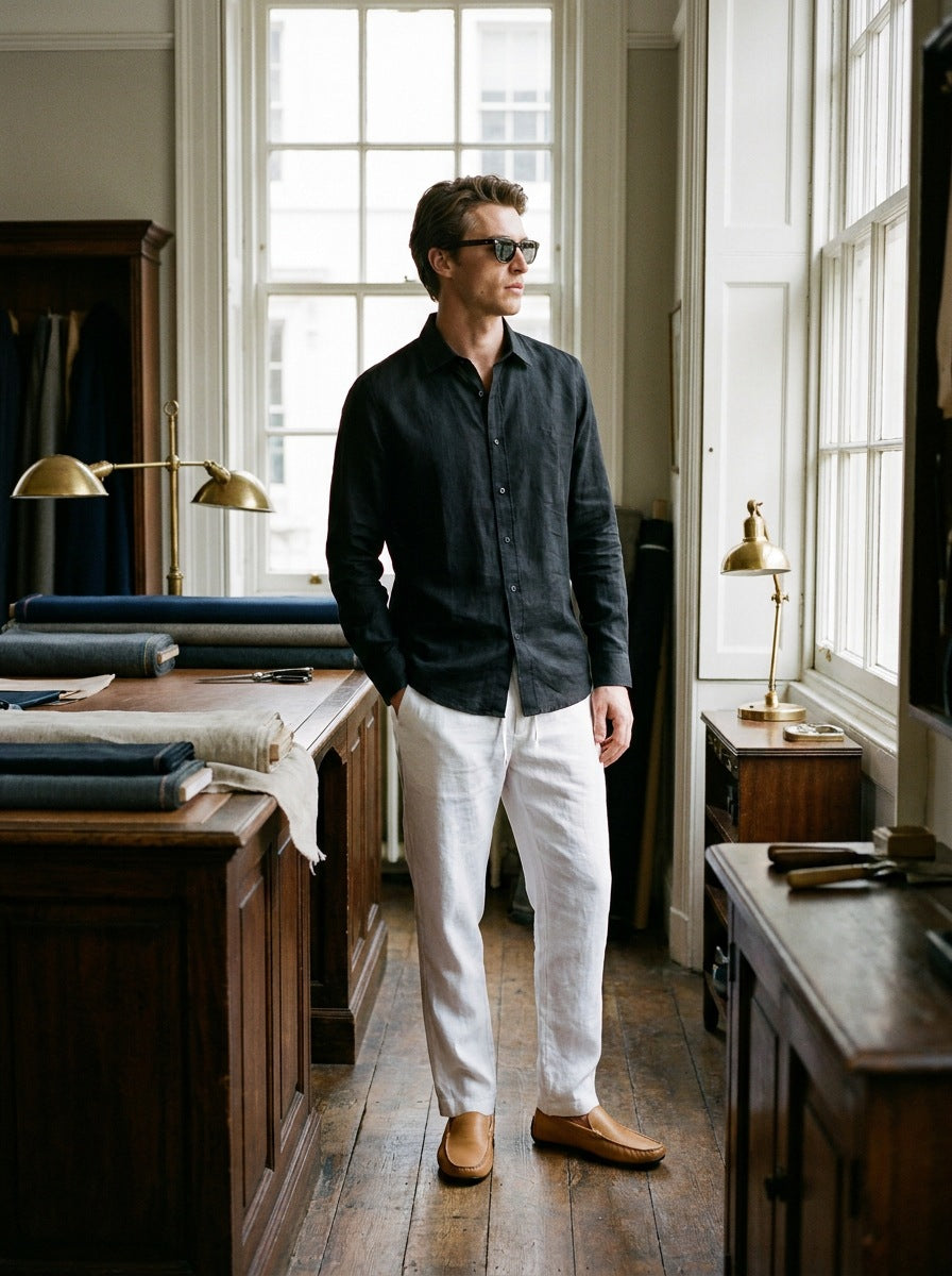 Camisa Savile Row Black Linen - de pie