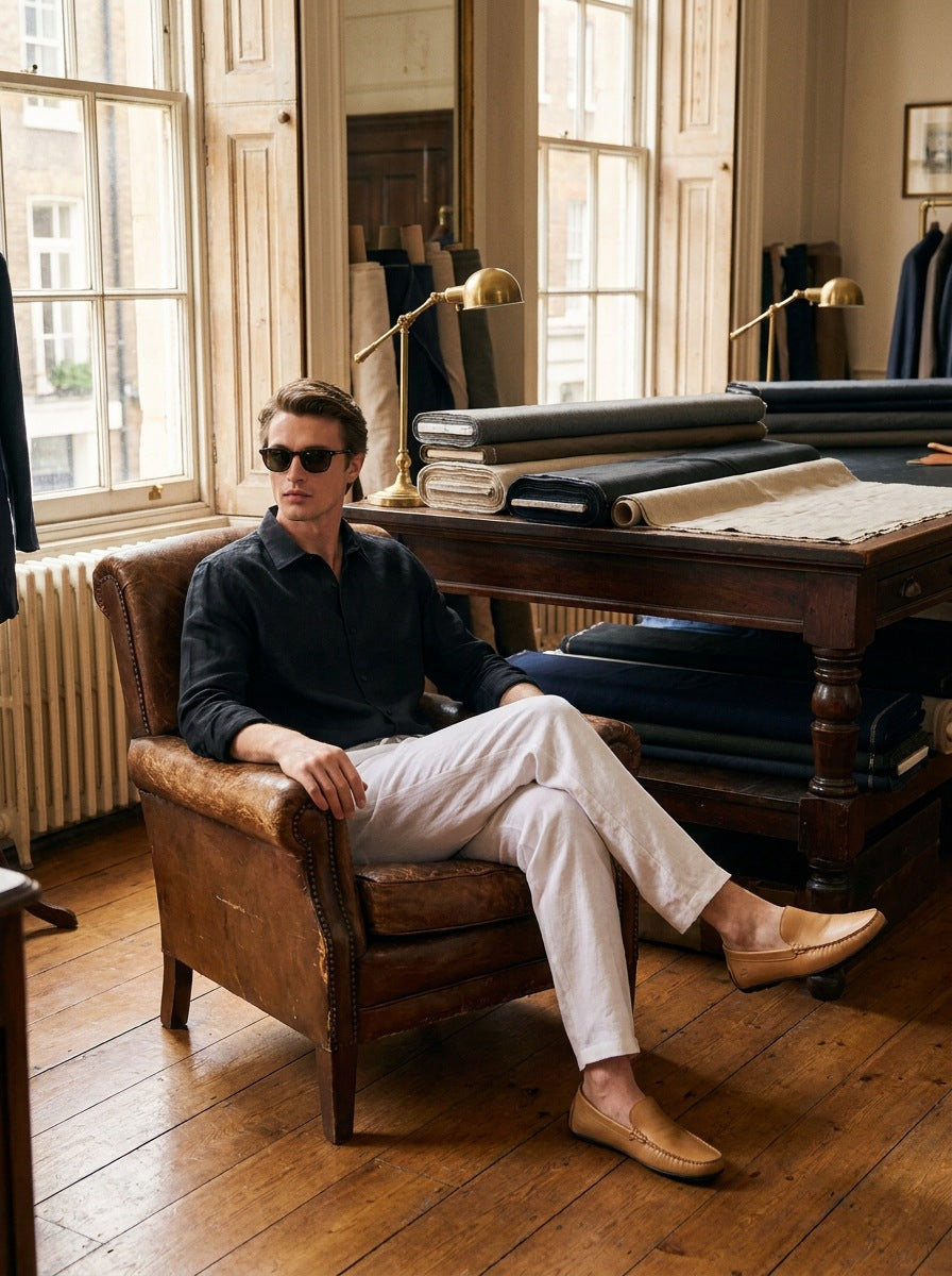 Camisa Savile Row Black Linen - sentado