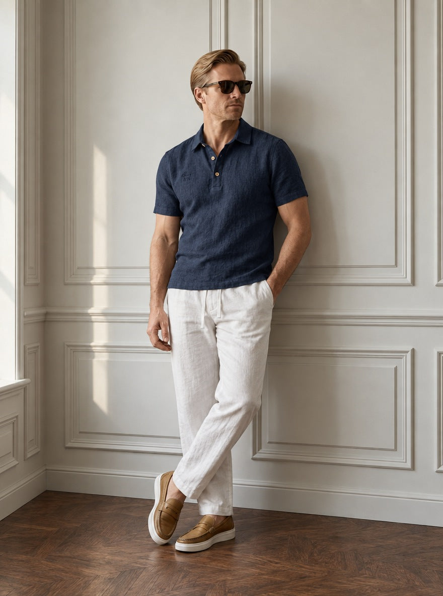 Remera Sundrige de lino - azul detalle GPT