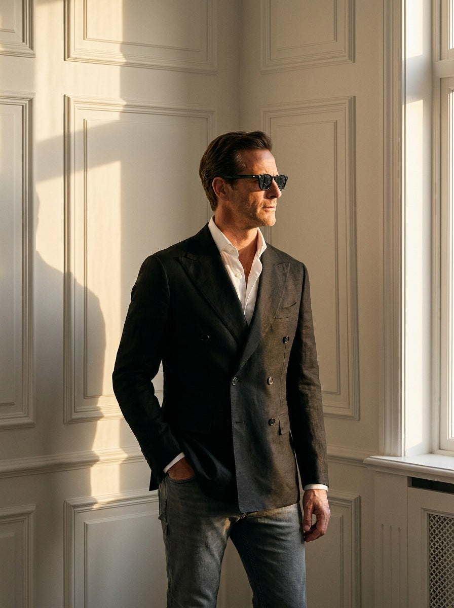 Blazer Pall Mall Double-Breasted — Pall Mall negro - plano medio atardecer.jpg