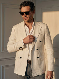 Thumbnail for Blazer St James's Linen Double-Breasted — St James blanco - primer plano atardecer.jpg