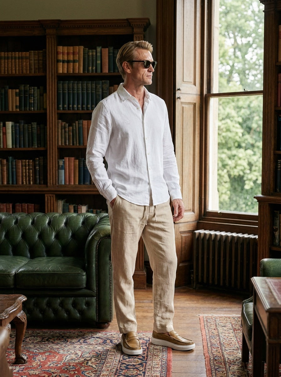 Camisa Richmond 100% de lino manga larga — Richmond ML blanca - Modelo Y de pie.jpg