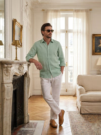 Thumbnail for Camisa artworld linen — Artworld verde - Modelo L chimenea.jpg