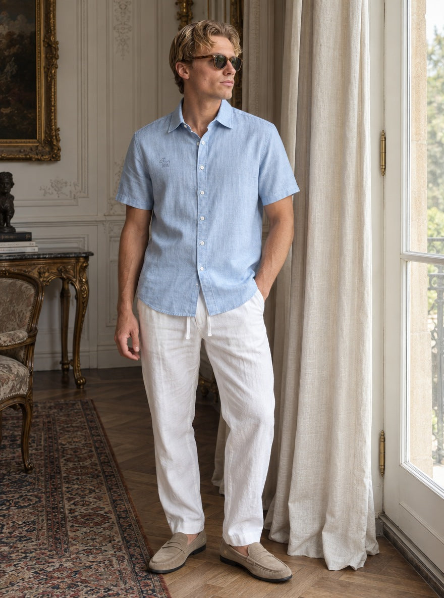 Camisa 100% Lino (Black Line) — Black Line celeste - Modelo E ventana.jpg