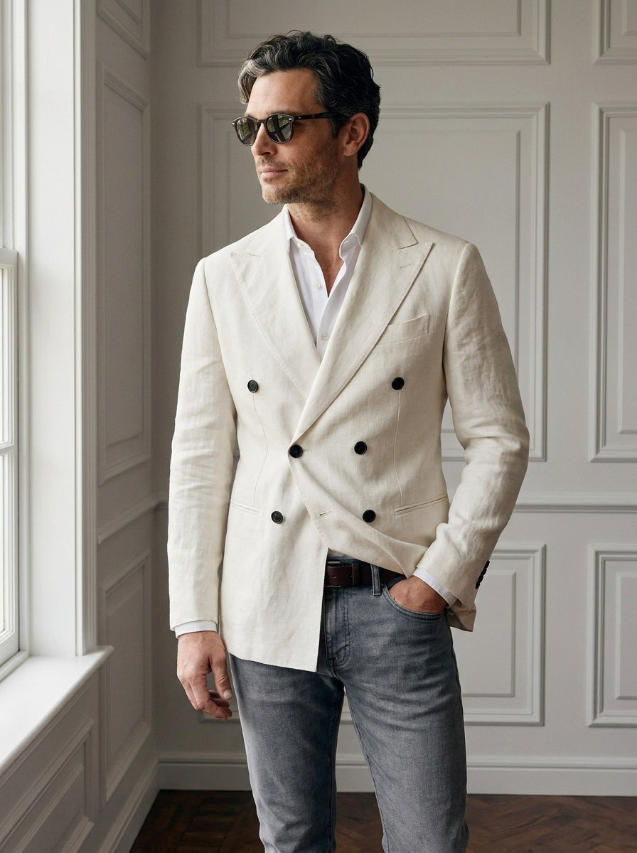 Blazer St James's Linen Double-Breasted — St James blanco - plano medio dia.jpg