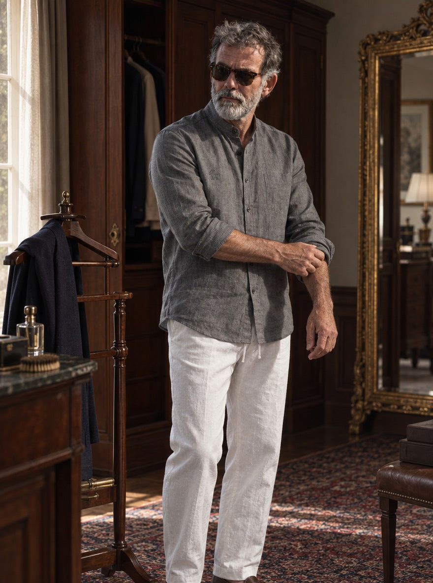 Camisa de Lino Camberwell — Camberwell gris - Modelo S detalle GPT.jpg