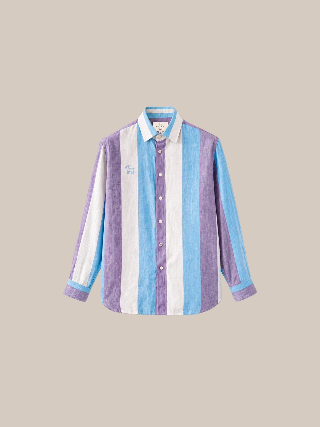 Camisa London Eye mang larga (100% lino) — 4 celeste fondo beige - IA Gemini.jpg