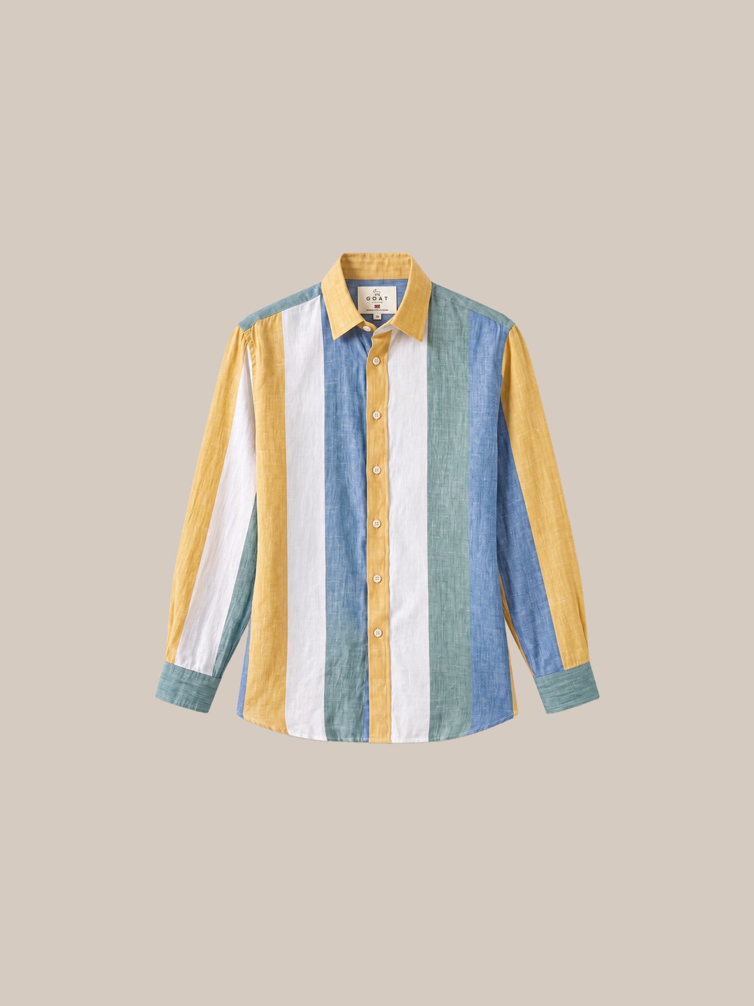 Camisa London Eye mang larga (100% lino) — 3 amarilla fondo beige - IA Gemini.jpg