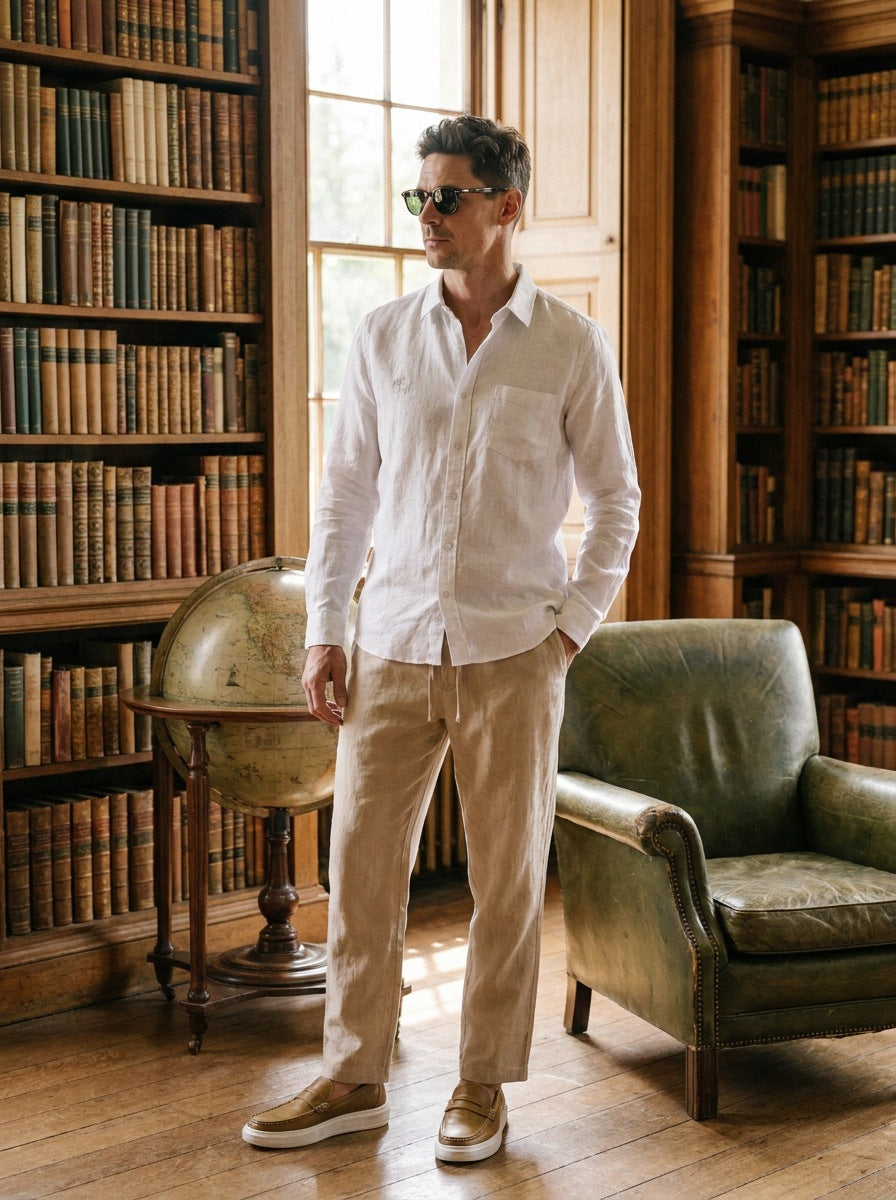 Camisa de lino — Camisa de lino blanca - Modelo U de pie.jpg