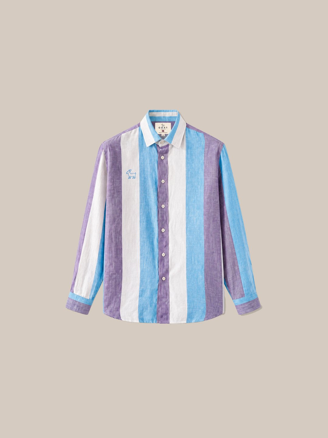 Camisa London Eye mang larga (100% lino) — 3 celeste fondo beige - IA Gemini.jpg
