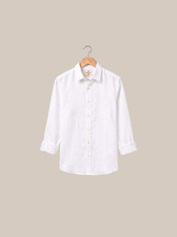 Thumbnail for Camisa Chelsea Linen Camp Collar — Modelo 56 blanca arremangada - IA.jpg