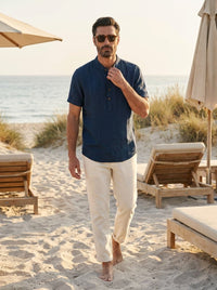 Thumbnail for Camisa Goat London Classic — Classic azul - Modelo 1 playa.jpg