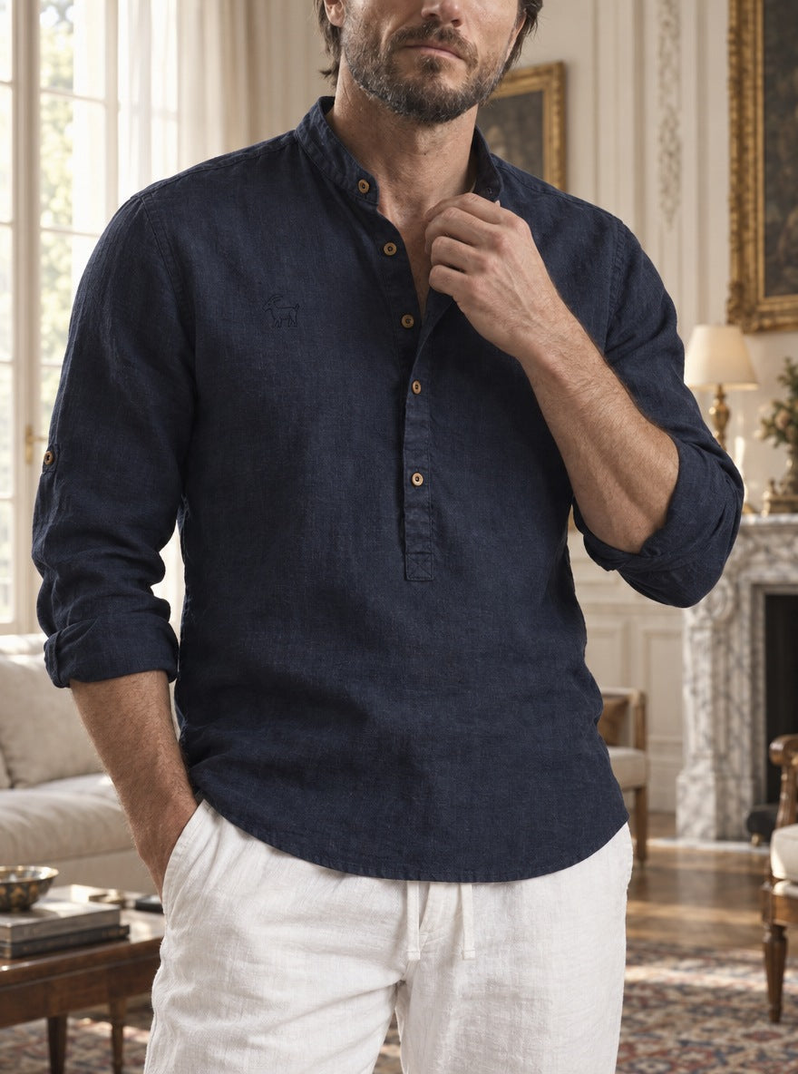 Camisa de lino Manga Larga cuello mao — Manga Larga mao azul - Modelo L detalle GPT.jpg